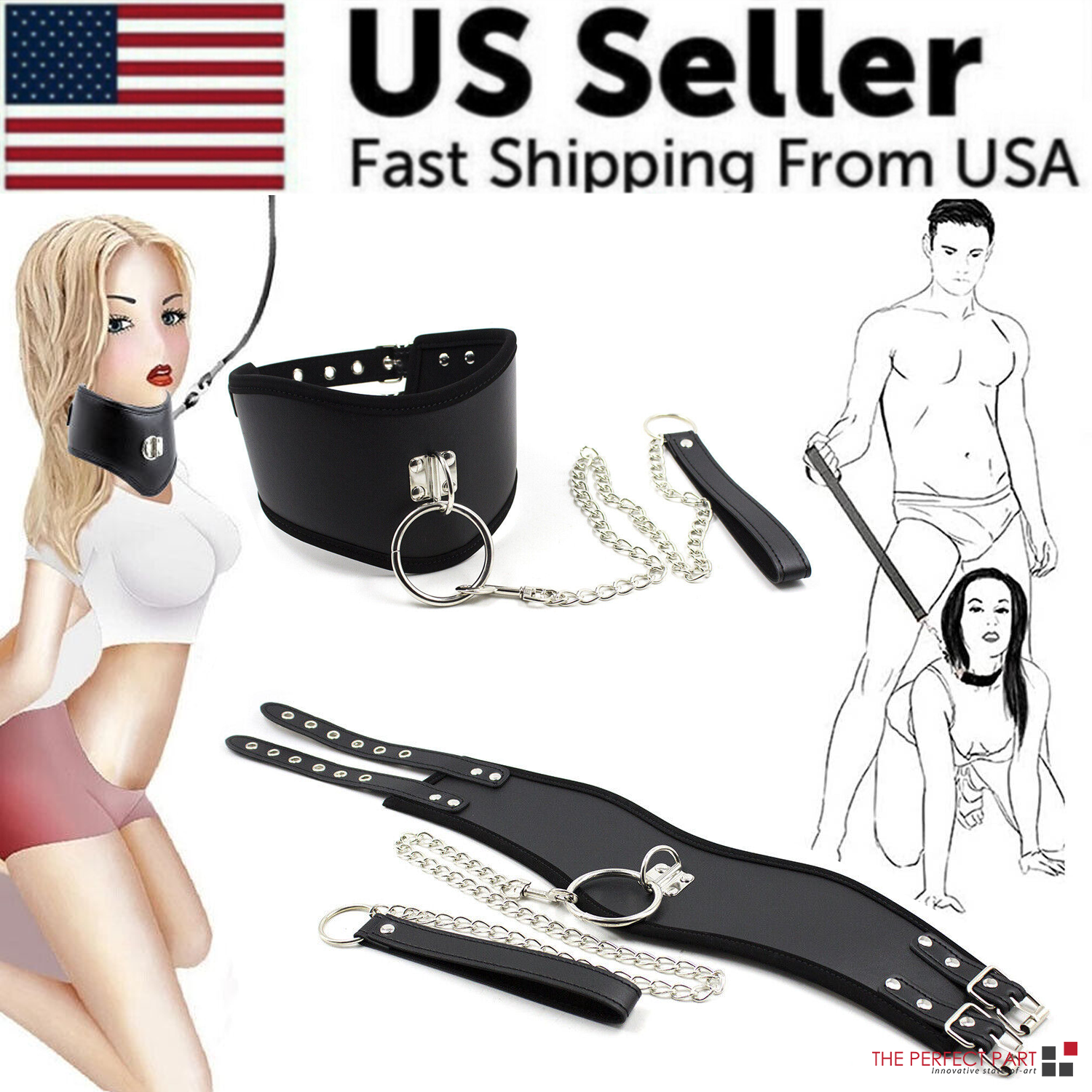 BDSM Bondage SM Kit Women Neck Collar Restraint Set Love Black Slave Puce Gaia