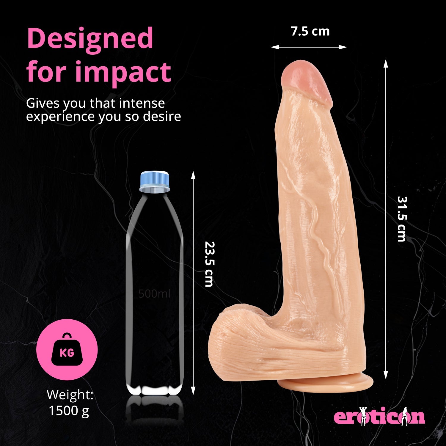 Eroticon Large And Thick Dildo with Suction Cup 7.5cm Thick Blush Hera