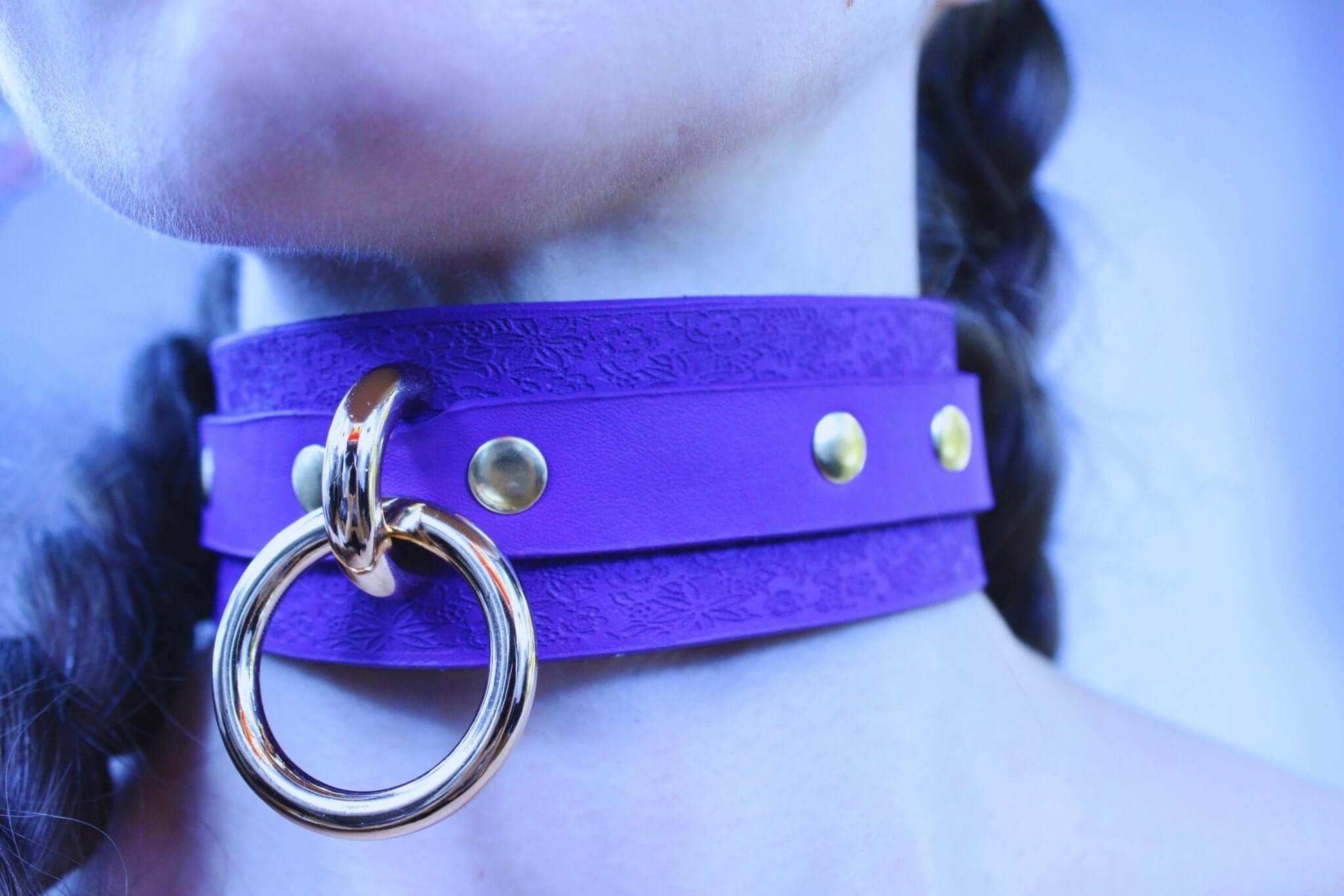 Purple Leather Bdsm Collar - Discreet BDSM Choker  Submissive Wear-1