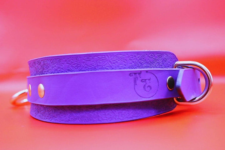 Purple Leather Bdsm Collar - Discreet BDSM Choker  Submissive Wear-4