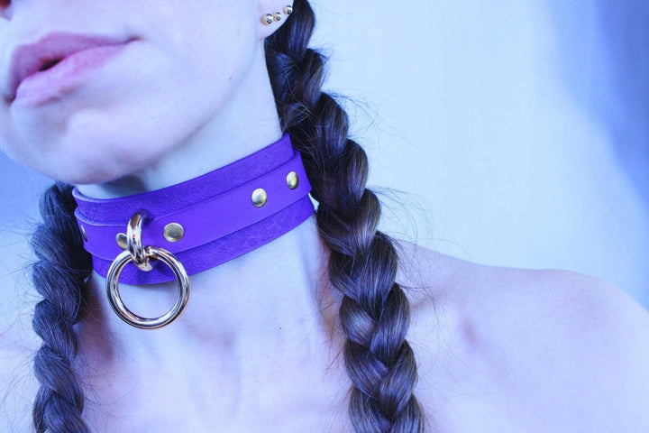 Purple Leather Bdsm Collar - Discreet BDSM Choker  Submissive Wear-3